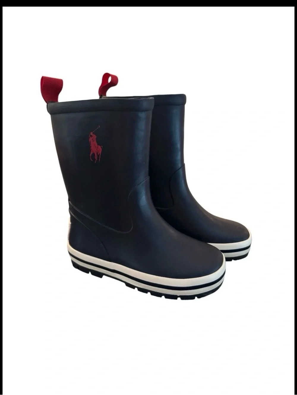 Polo Ralph Lauren Rubber Rain Boot Navy Blue Red Pony 9 Toddler